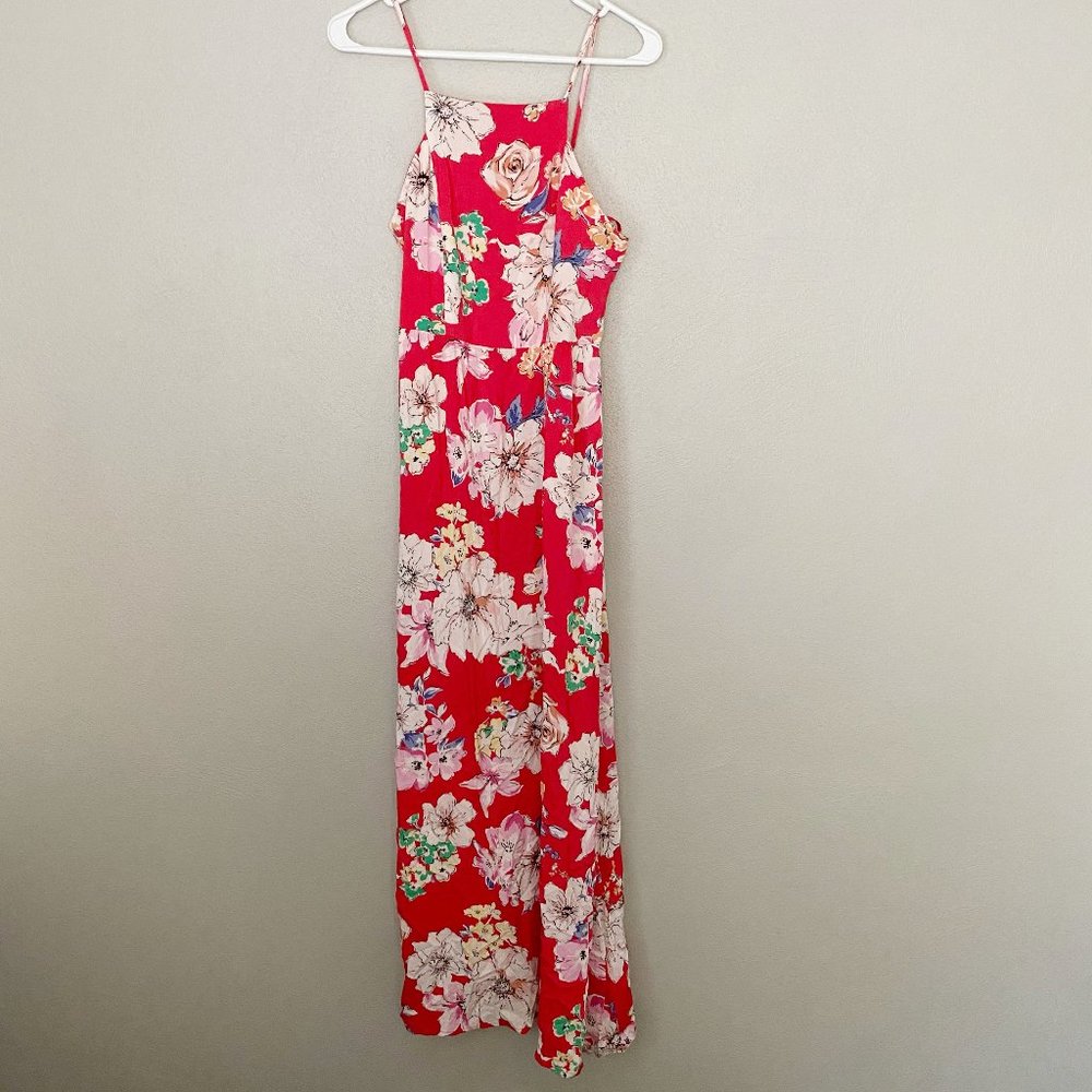 BAND OF GYPSIES Red Floral Halter Maxi Dress SZ M